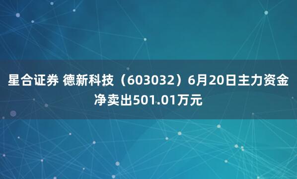 星合证券 德新科技（603032）6月20日主力资金净卖出501.01万元