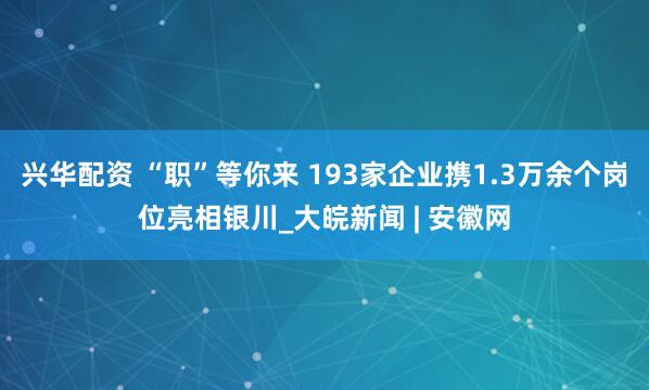 兴华配资 “职”等你来 193家企业携1.3万余个岗位亮相银川_大皖新闻 | 安徽网